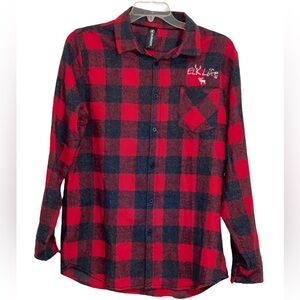 Burnside “Elk Life” red & black flannel shirt. Size Large GUC